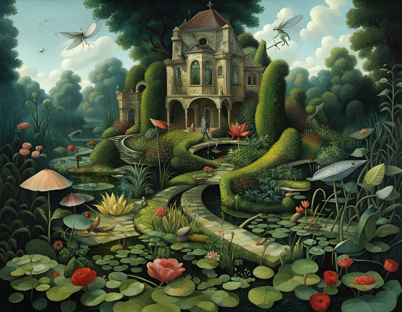 Lush Garden with Surreal Celestial God Rays