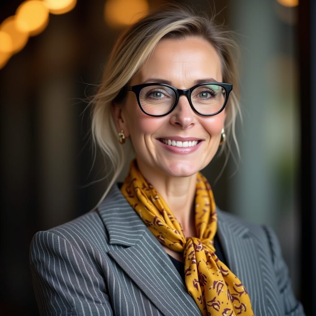 Confident Businesswoman Portrait with Geometric Scarf