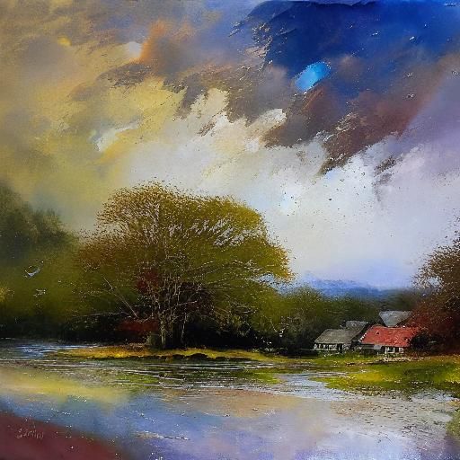 Sun and Rain Over Hills: Watercolor Landscape