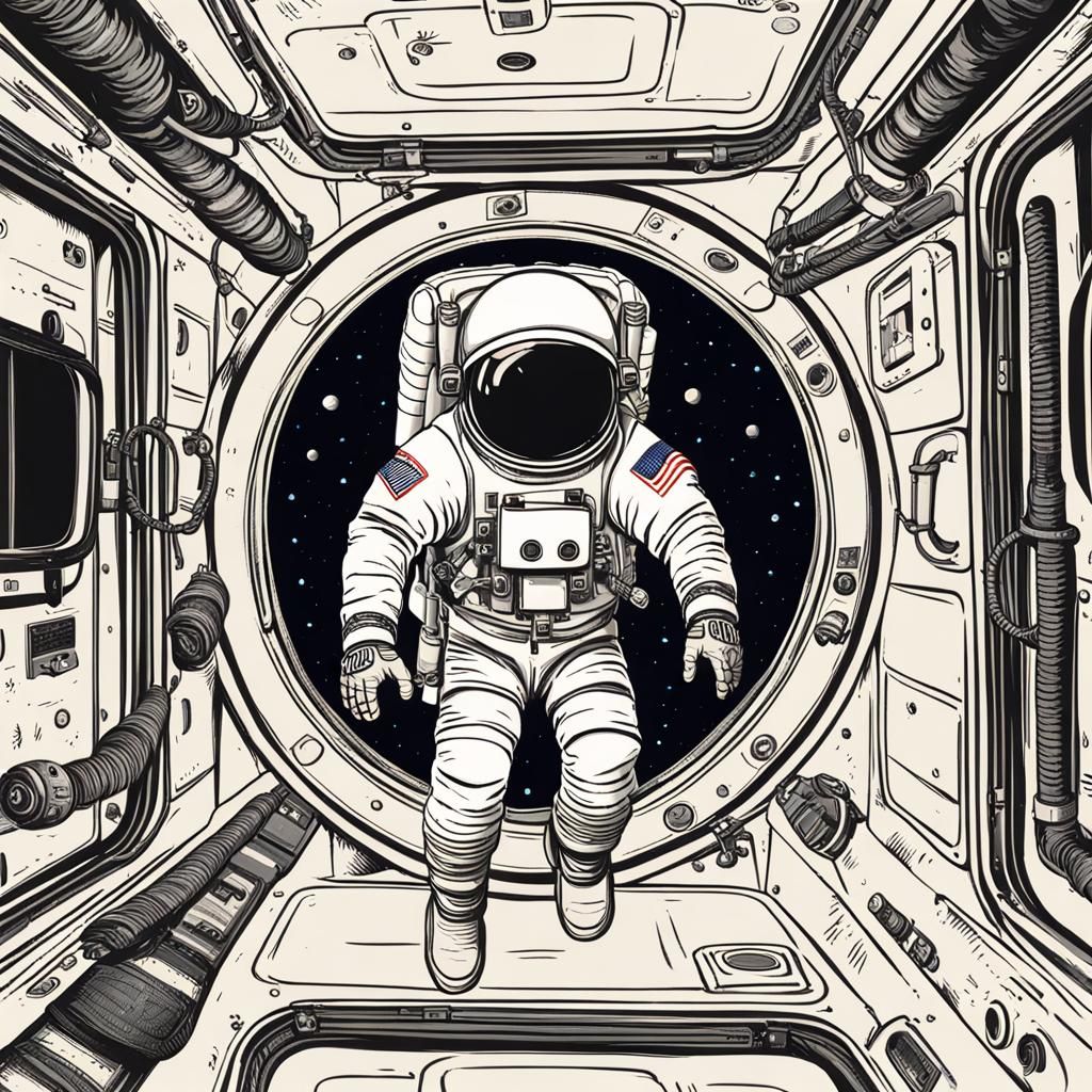 An Astronaut flies upside down inside the rocket