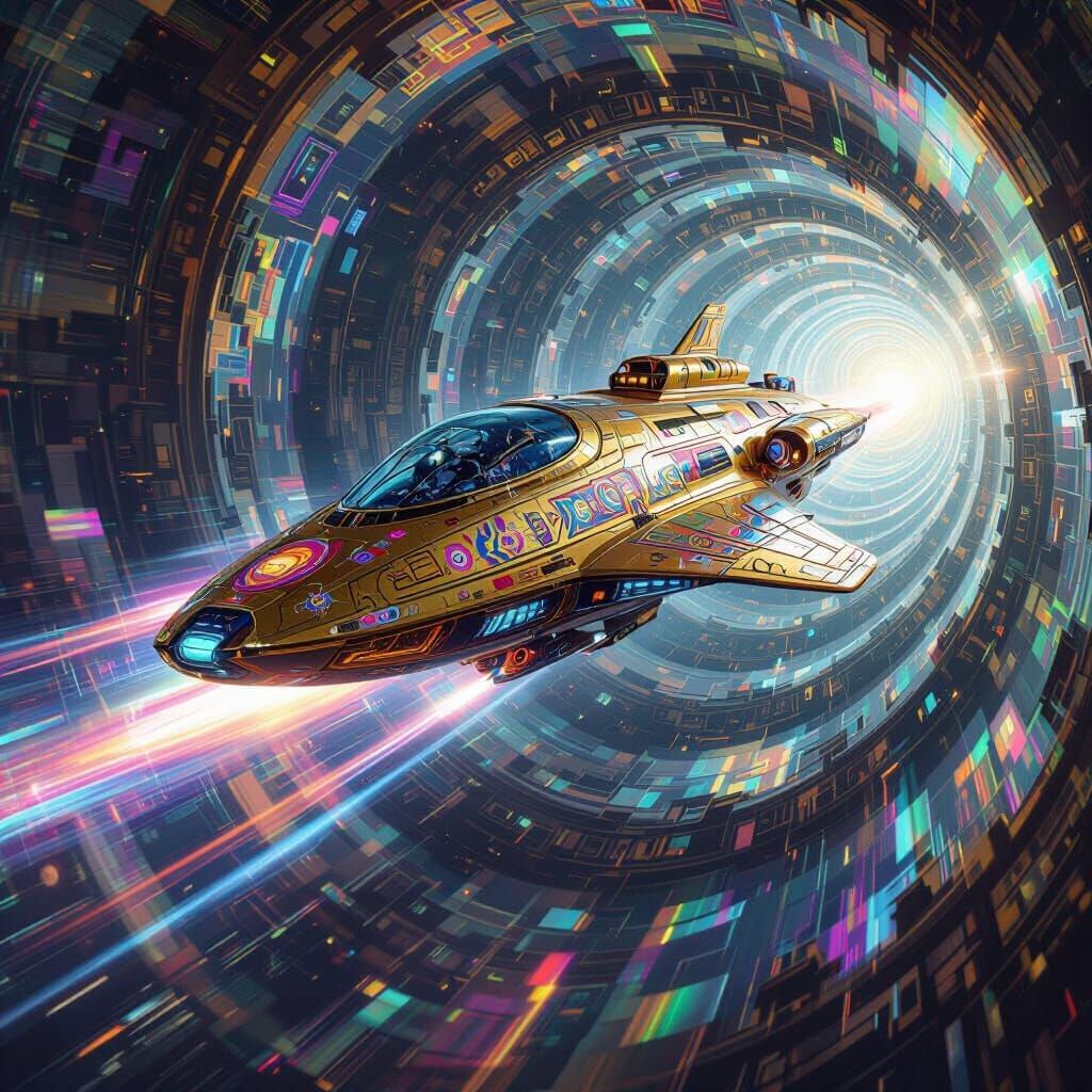 Cybernetic Spaceship Speeds Through Light Vortexes