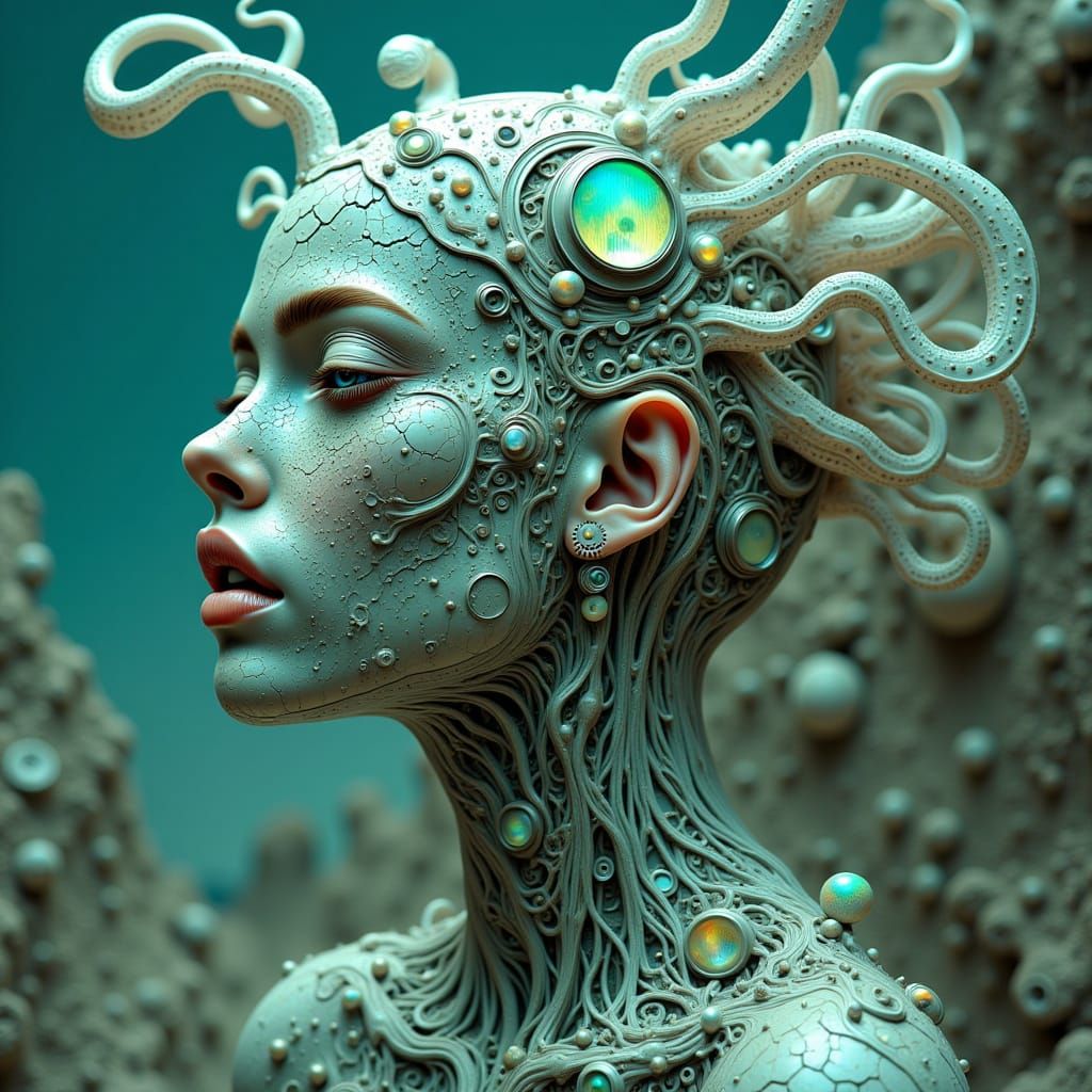 Ethereal Cyborg Woman with Jellyfish Tiara and Steampunk Gog...