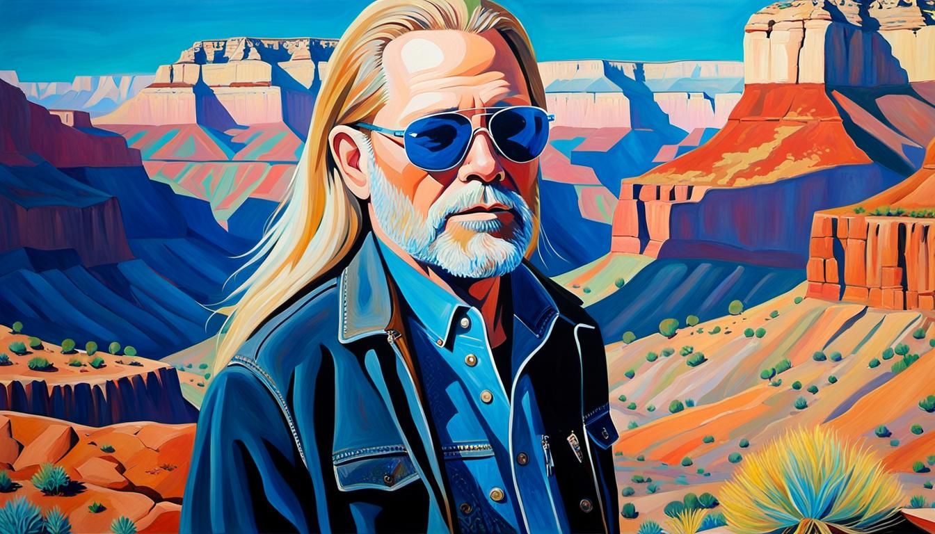 Singer in Arizona Desert, Acrylic Painting in Abstract Style