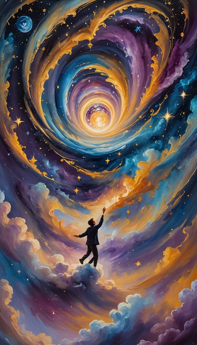 Surreal Dreamscape: Person in Starry Night Sky
