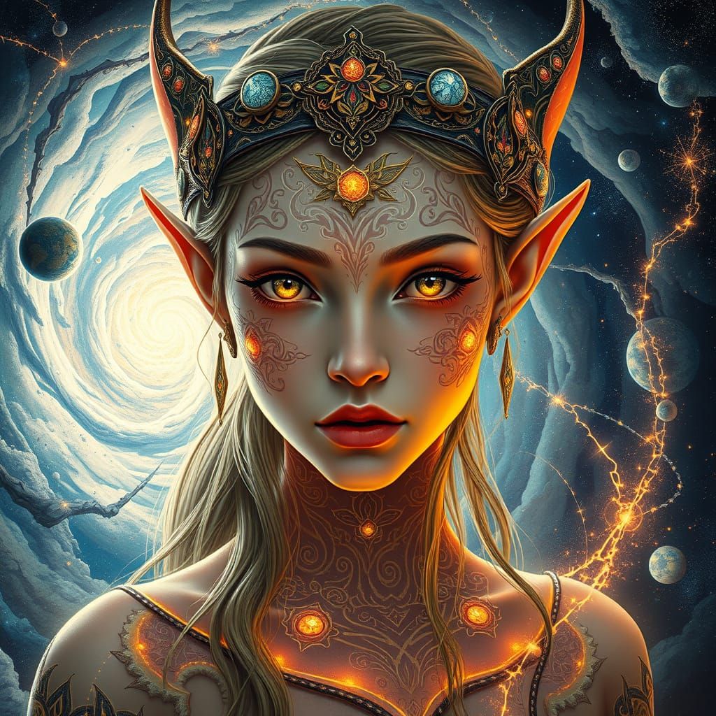 Surrealistic Elven Princess in Cosmic Vortex, in Fantasy Art...