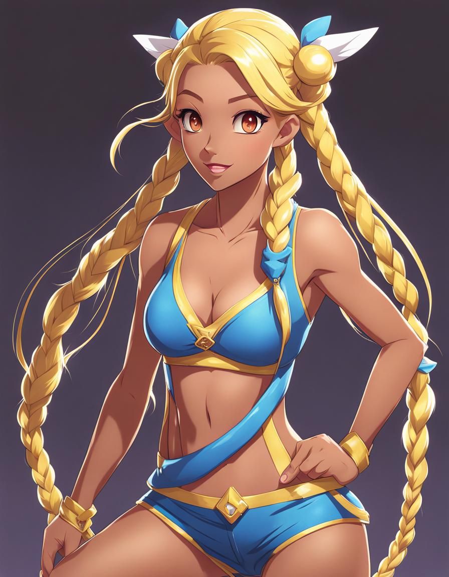 Magical Girl with Blue Hair in Disney Style