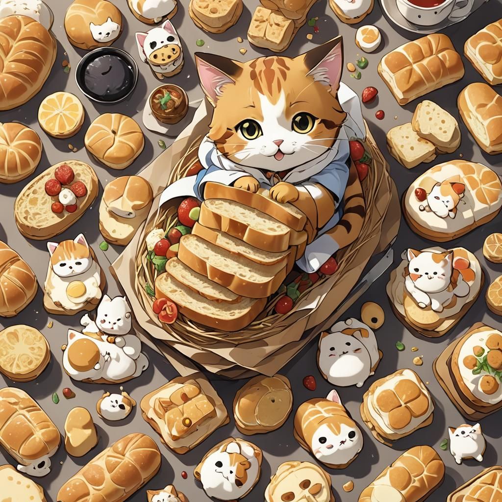 Cute Anime Neko Bread: Japanese Manga Art