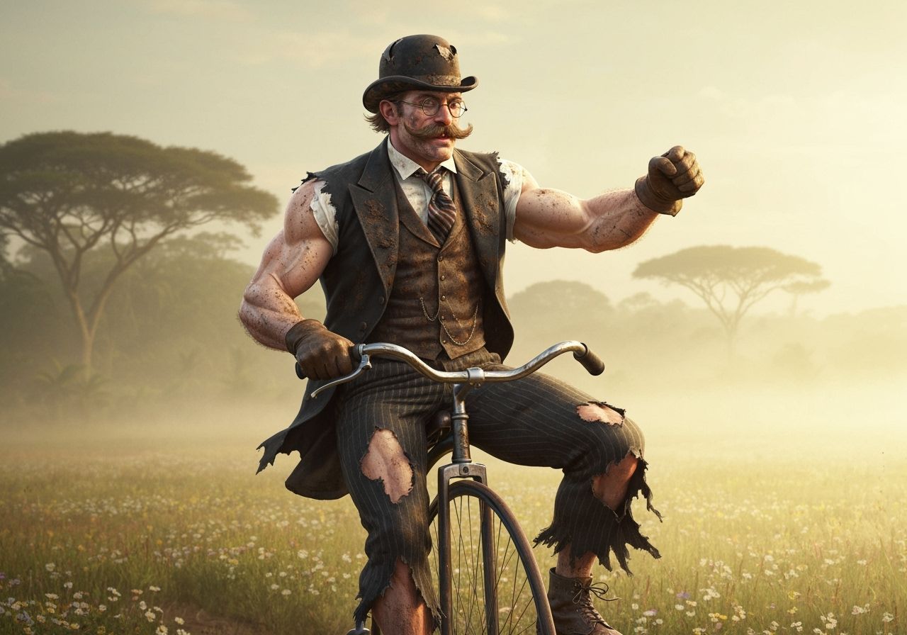 Edwardian Gentleman's Joyful Penny-Farthing Ride, Impression...