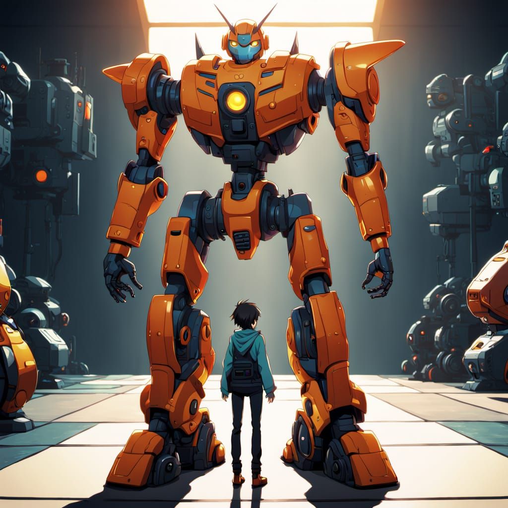 Anime Creature and Robot in Manga Style