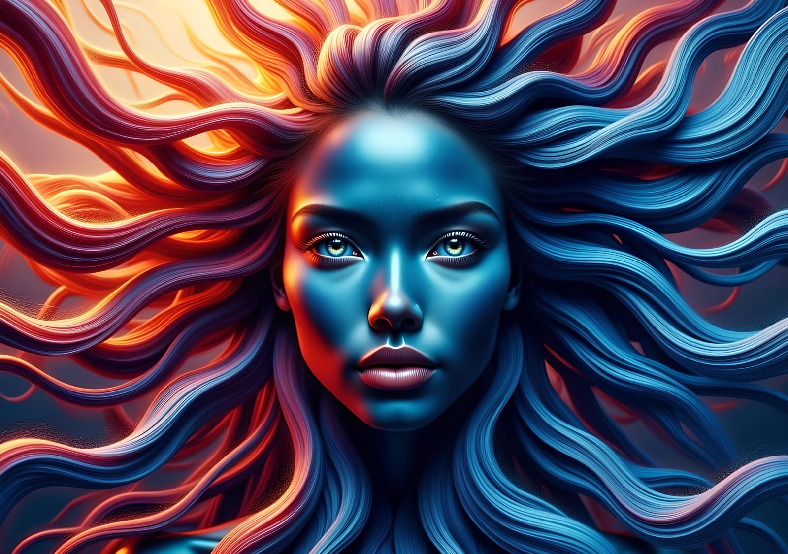 Hyperrealistic Woman in Dystopian Setting, Alcohol Ink Art