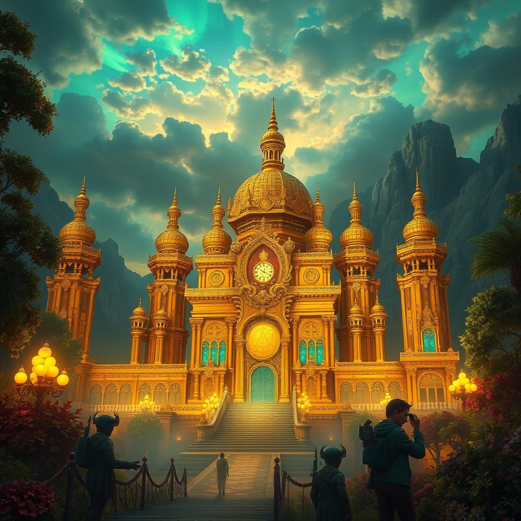 Majestic Golden Palace in Vibrant Fantasy Realm