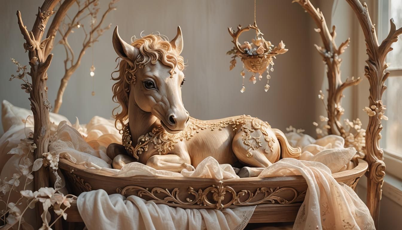 Baby Centaur in Cradle: Whimsical Illustration