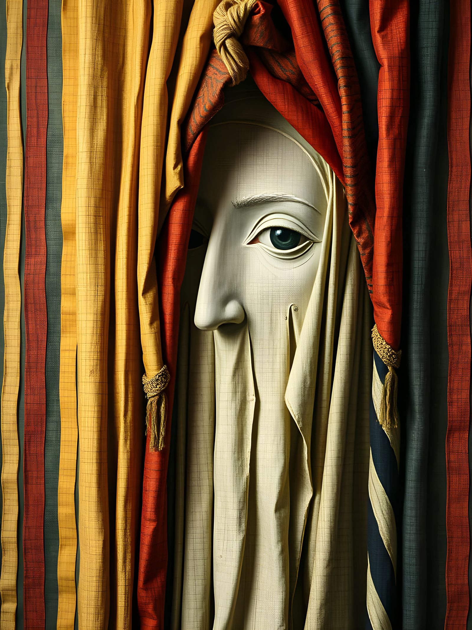 Metaphysical Figure Hidden Behind Mystical Curtain in Surrea...