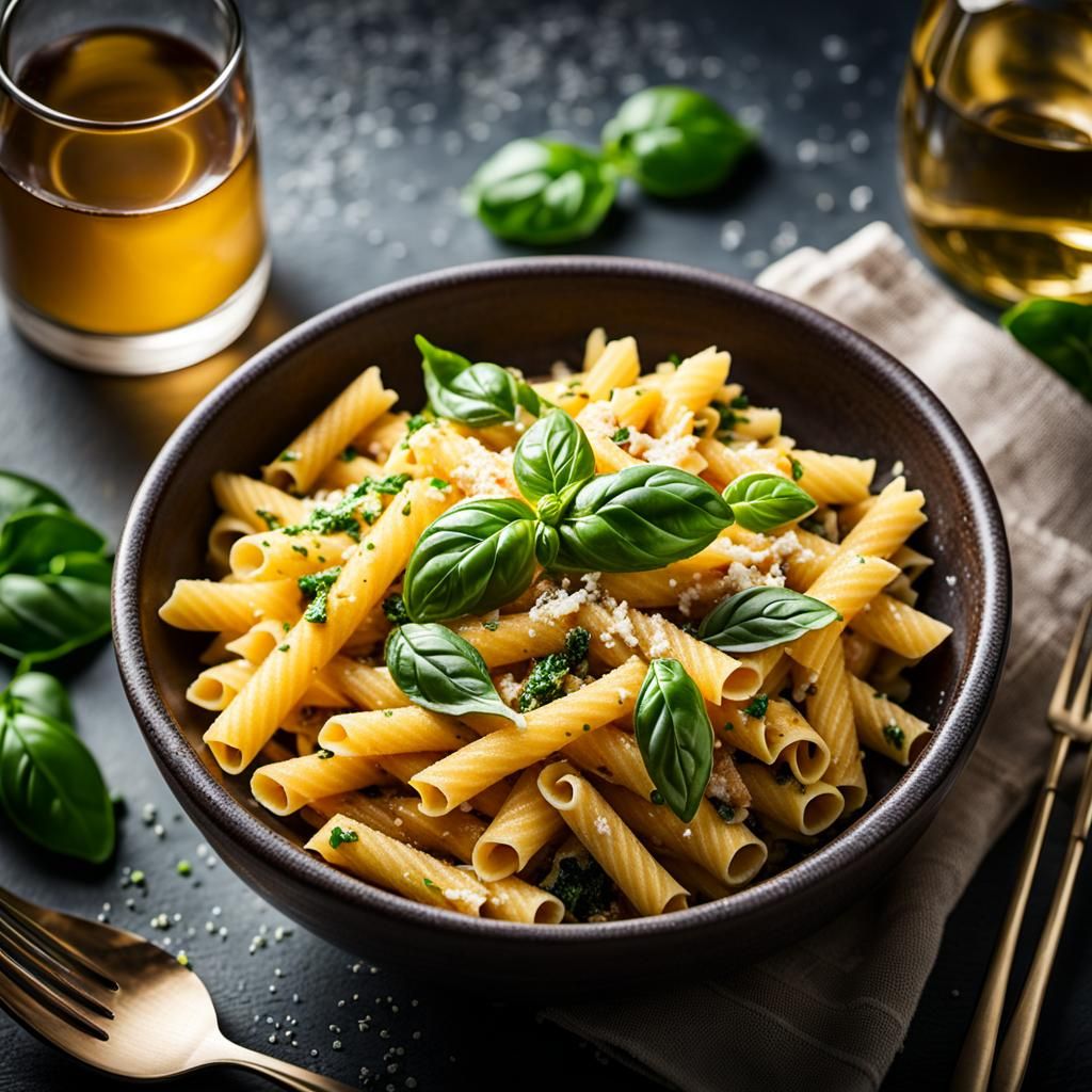 Delicious Pasta Bowl with Dripping Cheese, Photorealistic St...