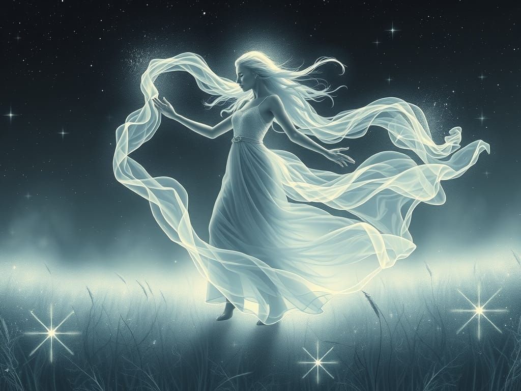 Ethereal Woman Dancing in Starry Cosmos