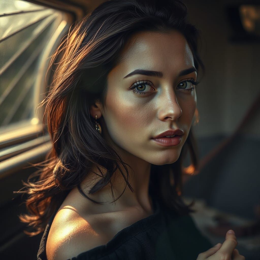Brunette Woman in Atmospheric Environment, Hyperrealistic De...