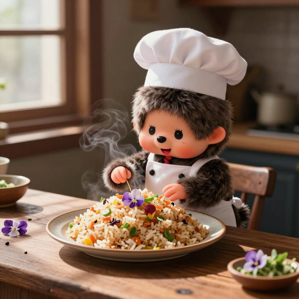 Monchhichi Chef Garnishing Fried Rice