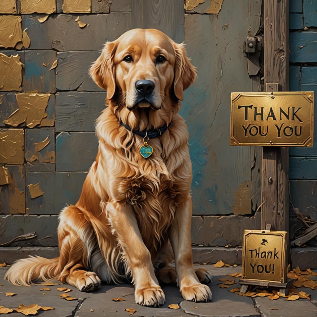 Golden Retriever Thank You in Detailed Oil Painting