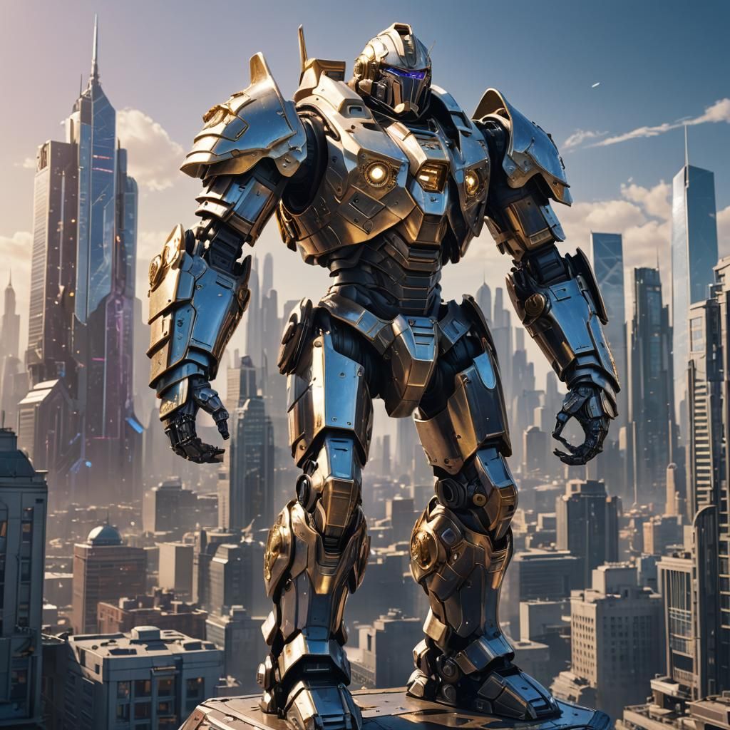 Sci-Fi Mech Knight on Metallic Platform