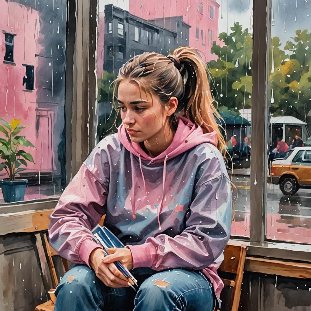 Girl with Notebook: Gouache Watercolor Impressionist Paintin...