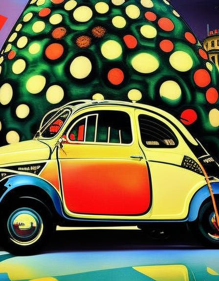 Fiat 500 with Christmas Tree in Cubist Bauhaus Style