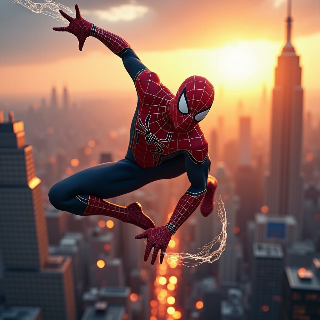 Superhero Swings Through City in Dynamic Action Scene