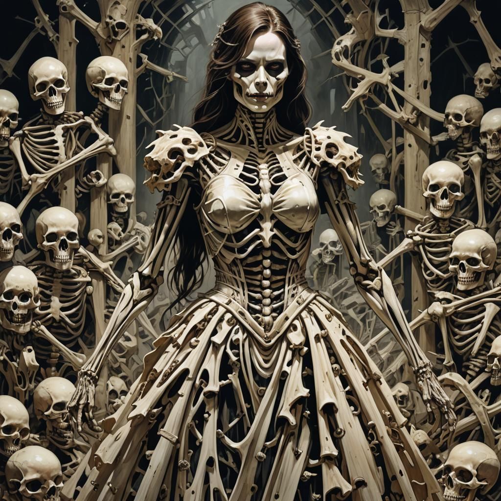 Sinister Woman in Bone Dress by Rutkowski