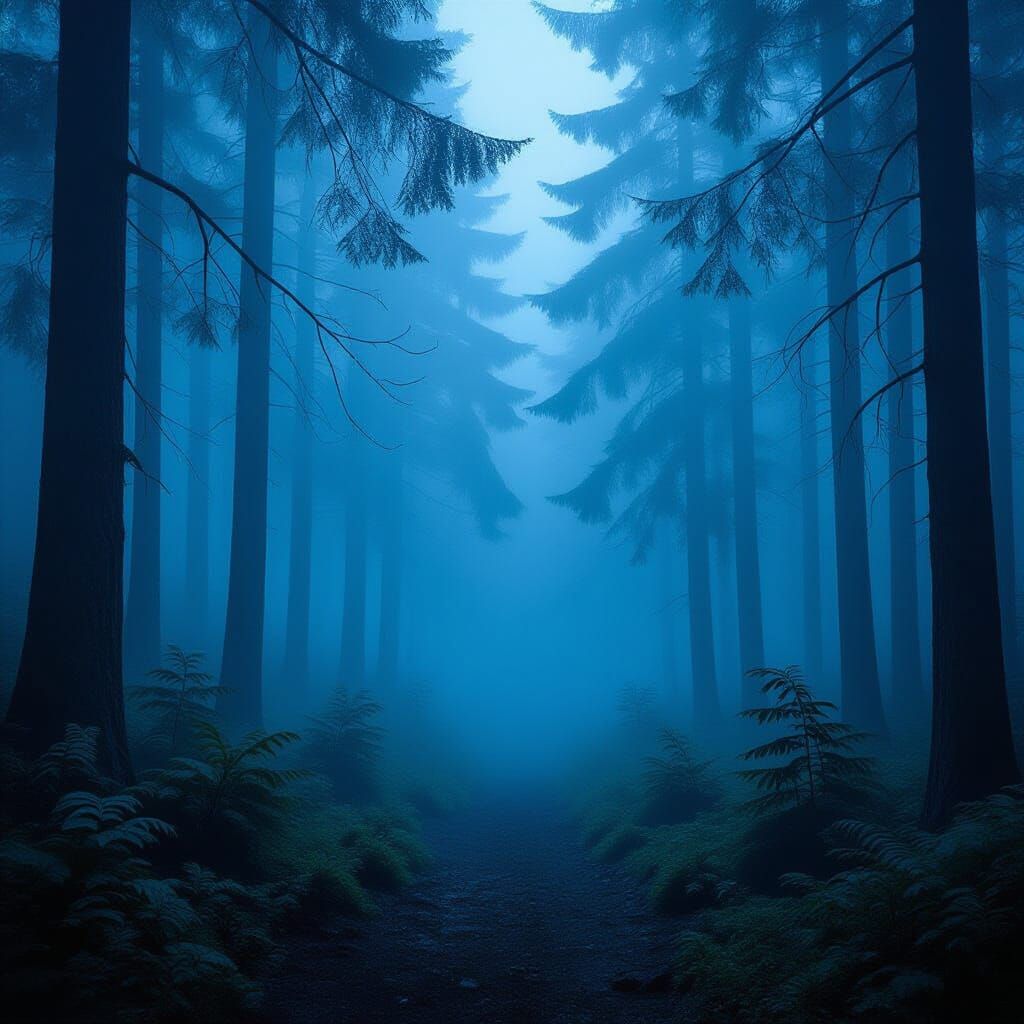 Mystical Blue Fog Forest
