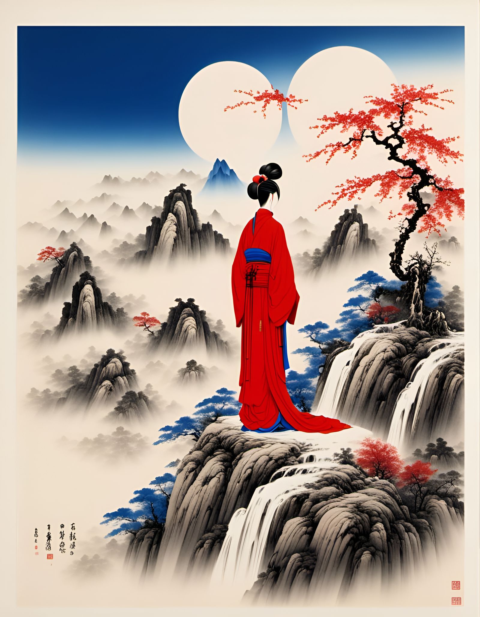 Chinese Palace Landscape in Minimalist Style