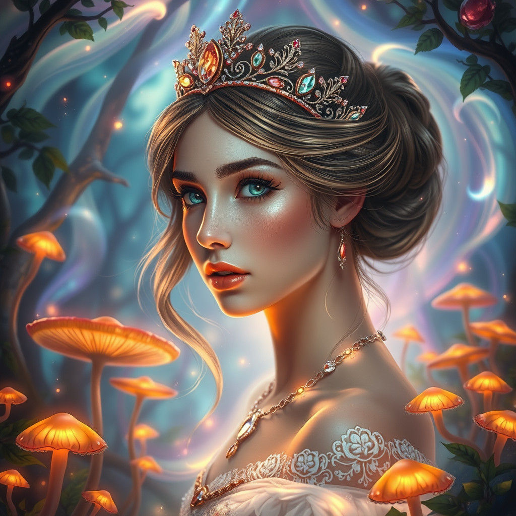 Ethereal Princess in Aurora Borealis Forest