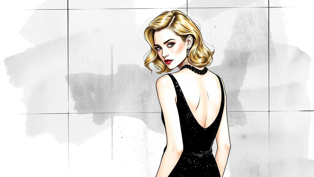 Elegant Woman in 1920s Dress: Minimalist Fashion Sketch