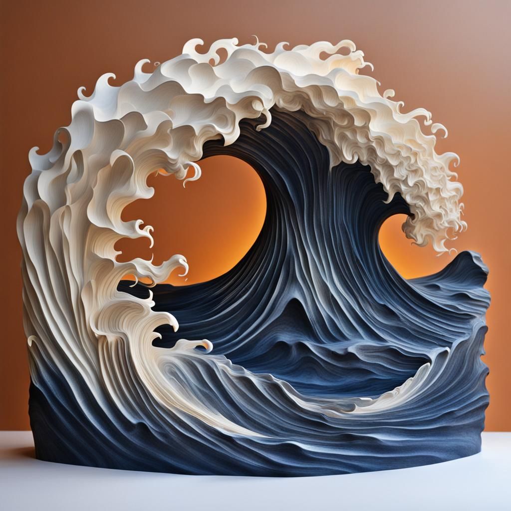Flaming Wave Sculpture on the Ocean