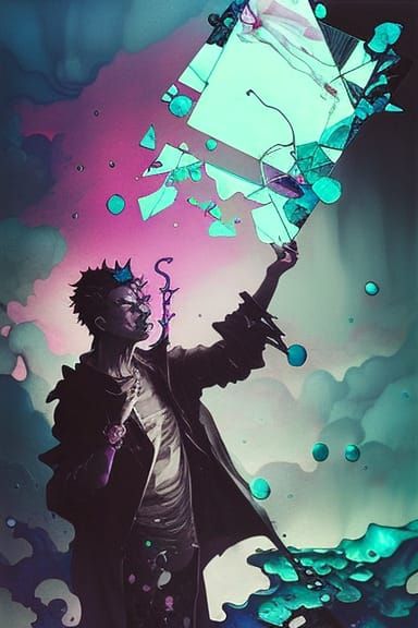 Vaporwave Hamlet Portrait in Shattered Glass Style