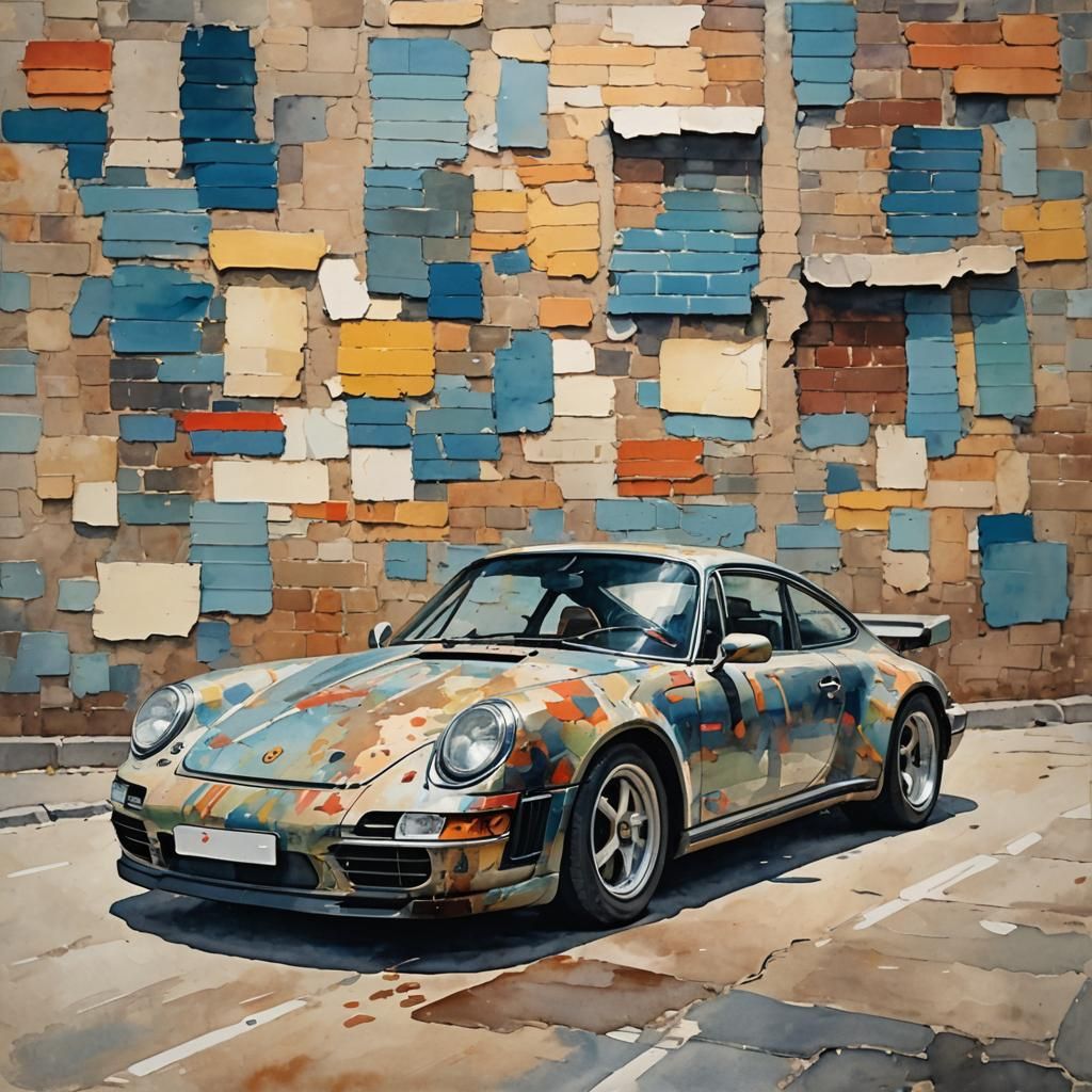 Porsche in Gouache and Watercolor Style