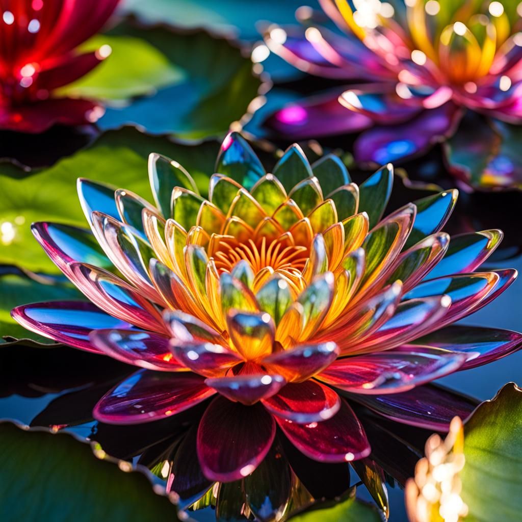Rainbow Glass Water Lily in Crystal