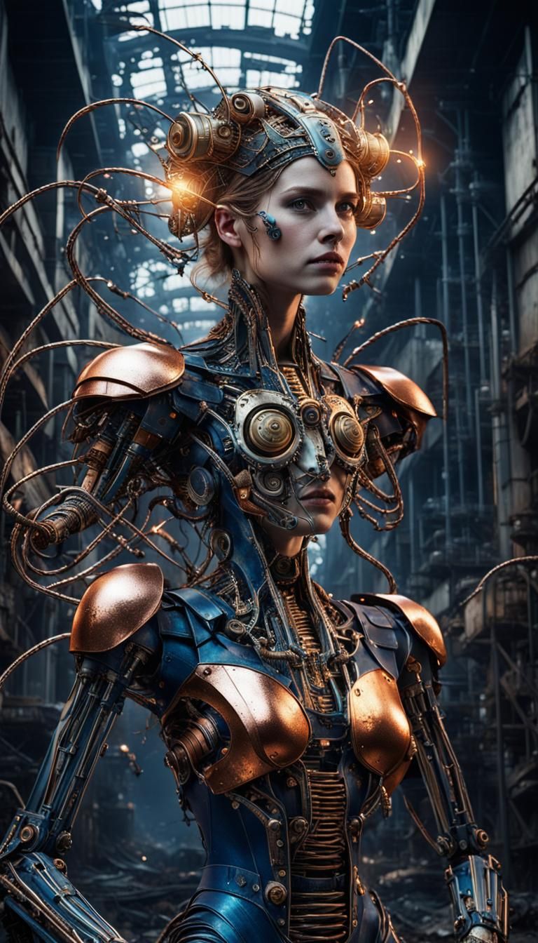 Biomechanical Fairy in Retrowave Cityscape