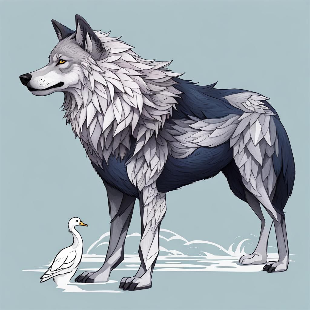 Wolf and Swan Animal Fusion