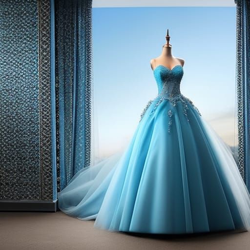 Sky-Blue Ballgown with Diamonds in Store Window