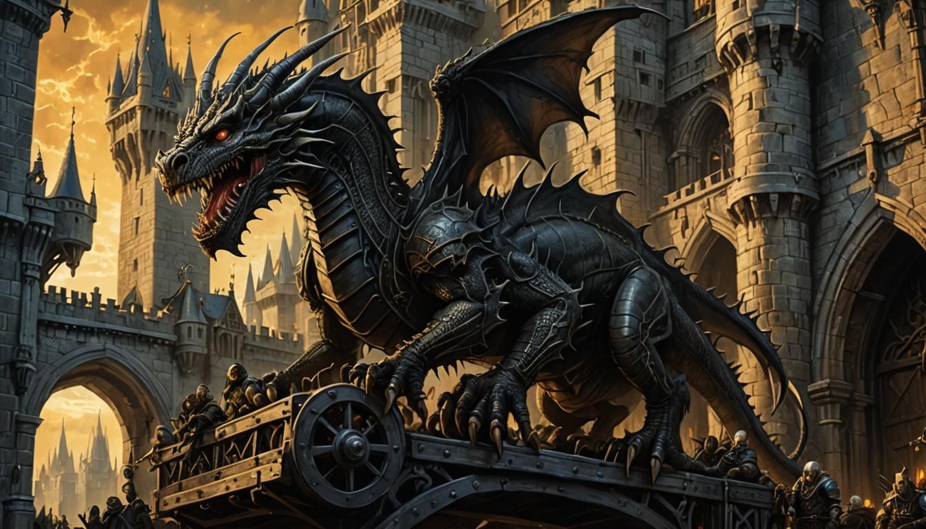 Dragon Carting Orcs to Castle Entrance