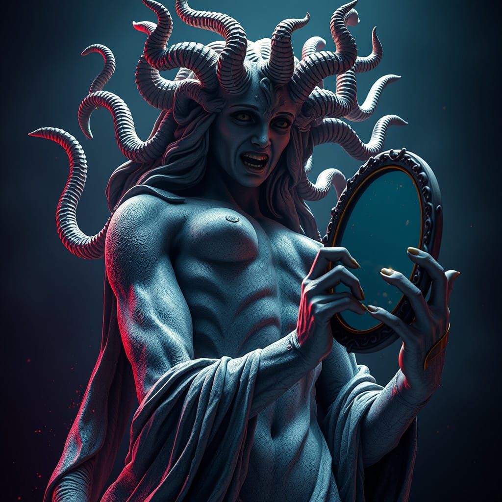 Dark Fantasy Statue of Medusa in Elegance