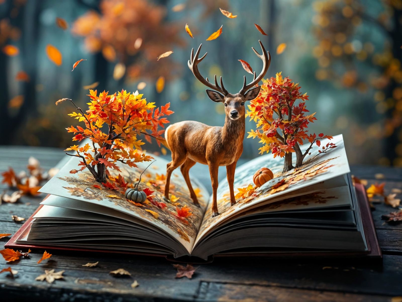 Autumn forest scape pop-up book scene (2)