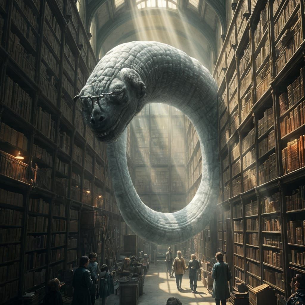 Ghostly Bookworm in Towering Library of Endless Knowledge