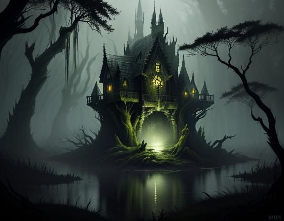 Menacing Bullywug Emerges from Misty Swamp