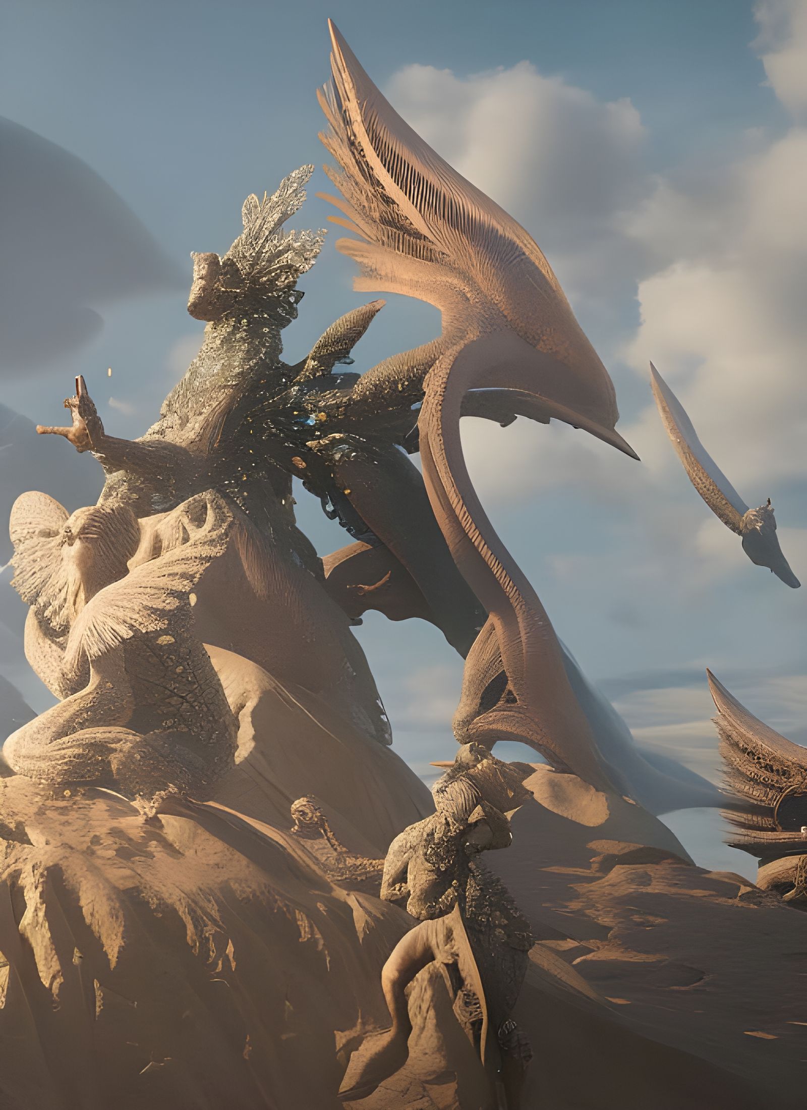 Futuristic Cityscape with Bizarre Creatures: Digital Art