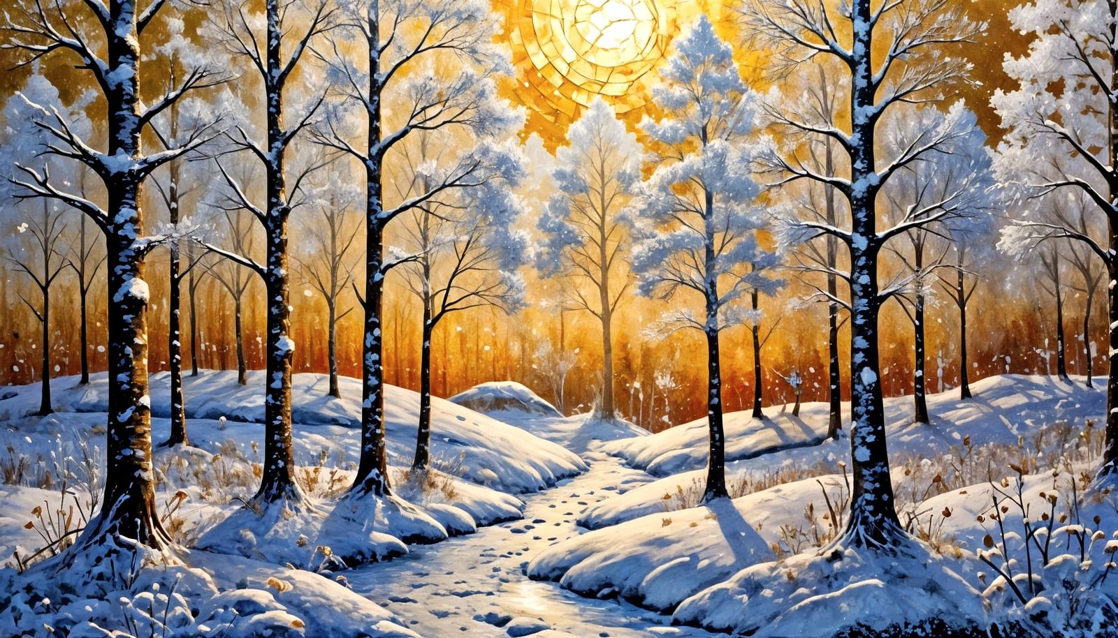 Iridescent Snowy Landscape in Impressionist Style