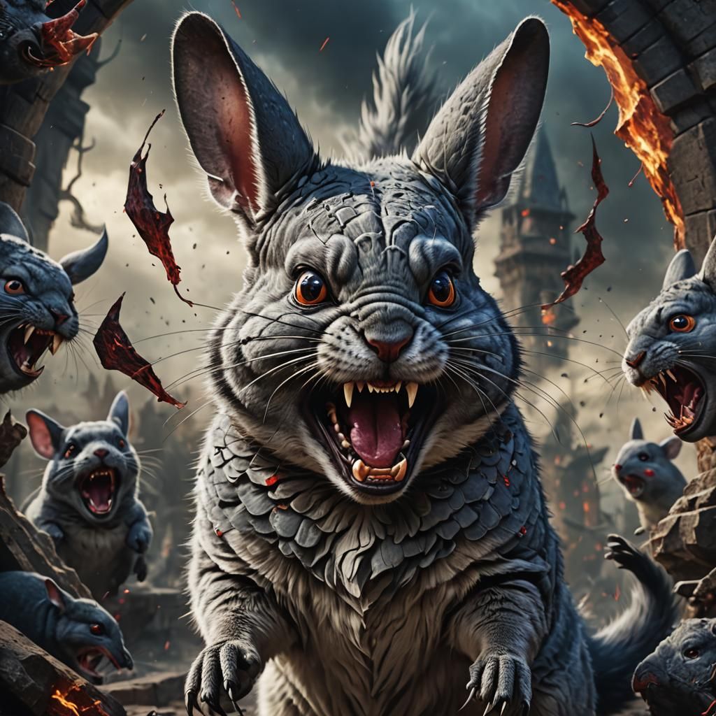 Demonic Chinchilla Screaming Portrait in Detailed Matte Pain...