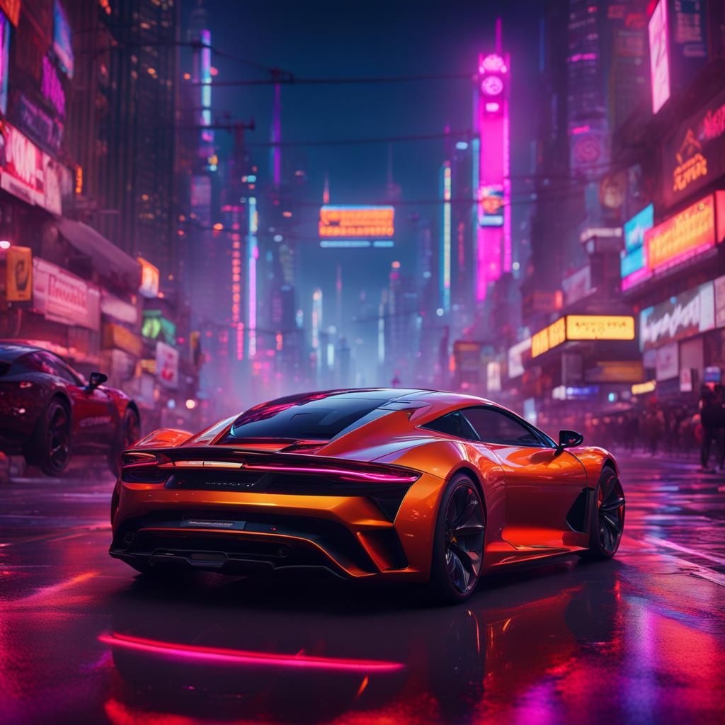 Luxurious Car Audio System in Neon Cityscape