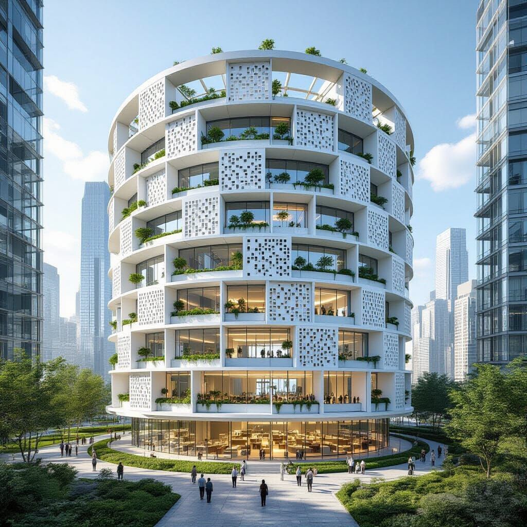 Futuristic Power Station Tower with Greenery