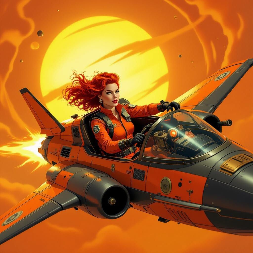 Steampunk Space Pilot in Orange Cosmos