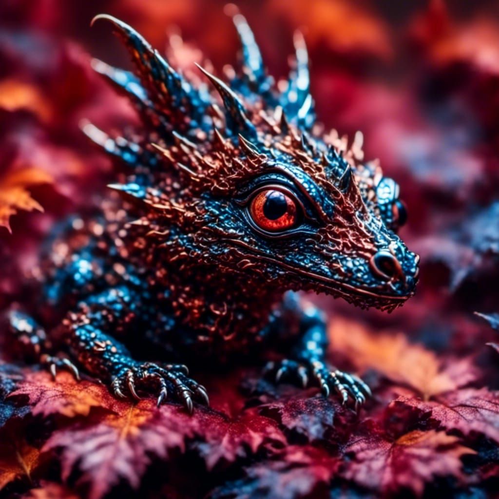Ornate Leaf Dragon Hatchling Microportrait: Fantasy Art
